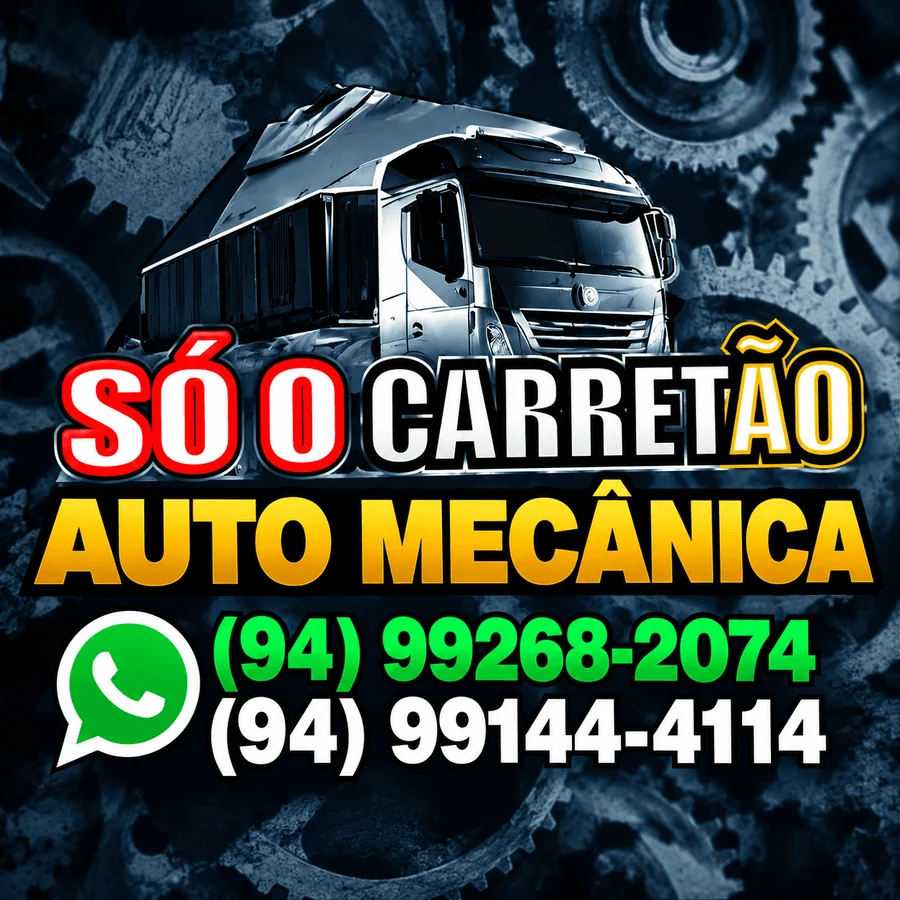 Logo O Carretão Auto Mecânica com caminhão e telefones de contato